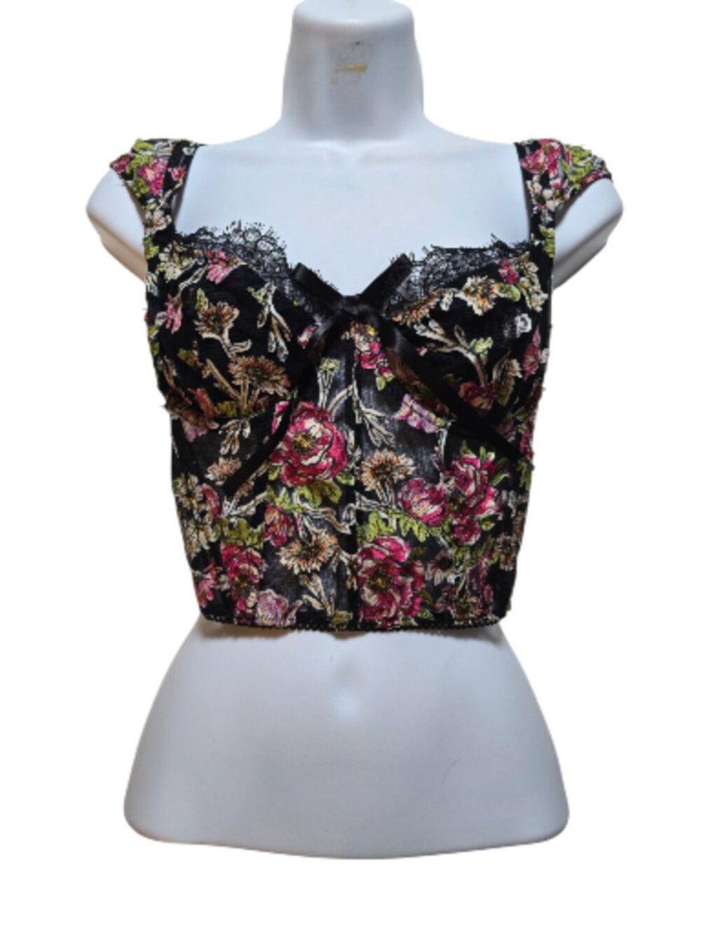 Victoria's Secret Dream Angels Floral Corset Bustier 34C Black Lace